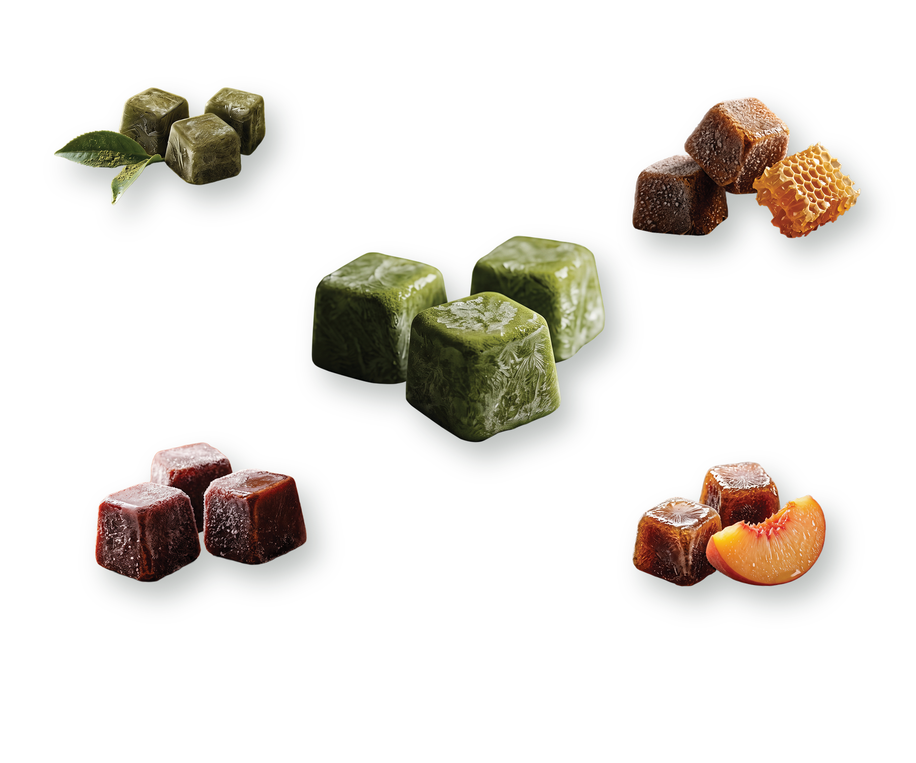 The five Cubecha Japanese tea cube flavours